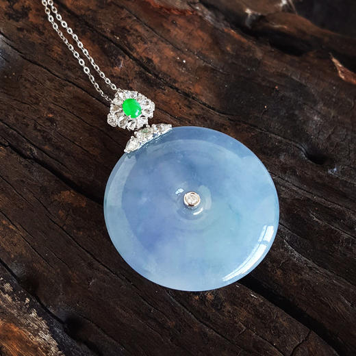 【天然正品】A货翡翠AU750收藏级白金镶钻镶天然细腻冰种紫罗兰平安扣翡翠吊坠项链38.9*29.1*7.1MM（皆取最大值）190126NJS15 商品图5