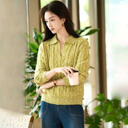 「自」全新升级【铂金会员266/天猫359/差价93】(21623)洛诗琳邓肯大肚纱POLO领纯色毛衫2025冬季加厚宽松百搭气质绞花上衣 商品图2