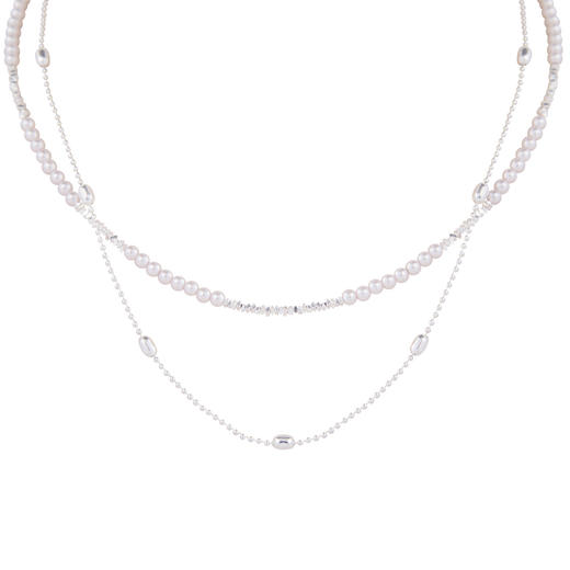 三彩2026新款双层叠戴珍珠项链曼塔玫瑰色碎银韩系清冷甜酷氛围感 商品图3