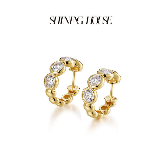 ShiningHouse[培育] 18k金钻石耳饰 圆钻形2克拉钻人工真钻人造钻石K金耳圈豪华钻石排钻耳饰耳环悦己送礼臻选【此商品不支持7天无理由退货退款】预计3日发货 商品图1