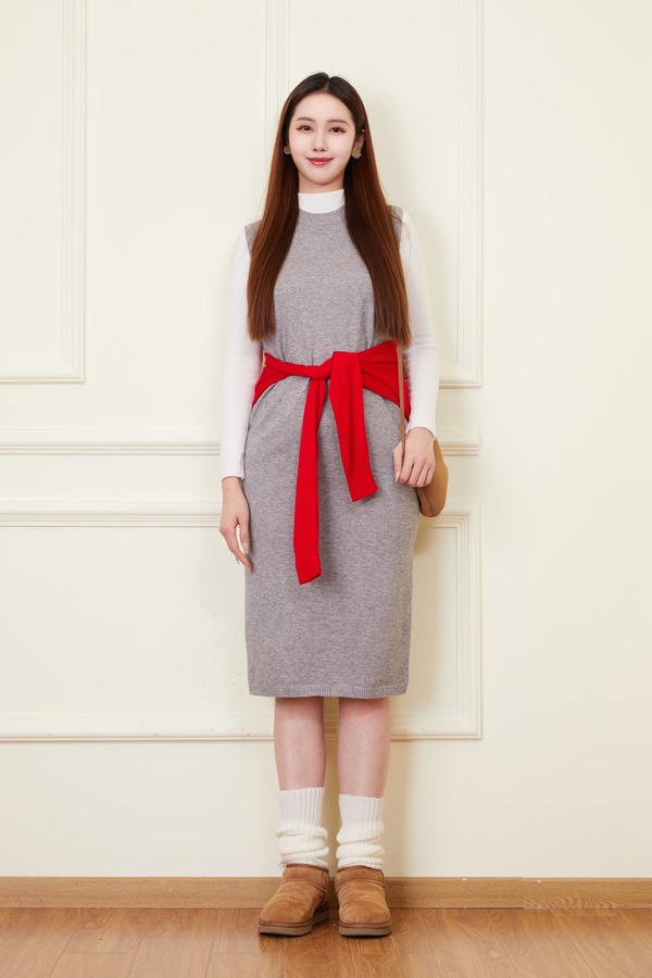 SUPIN 极简休闲叠穿针织背心连衣裙 22020