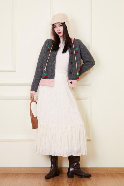 ANSUABEL 重工樱桃粉灰撞色甜美针织开衫 21894 商品图4