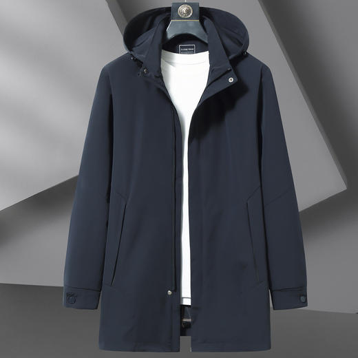 【DWN】大依优型大码男装连帽中长款风衣加肥加大休闲可脱卸帽风衣外套 商品图2