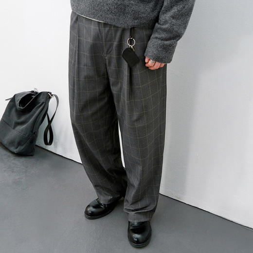 714street精纺TR格纹直筒休闲裤2026春季新品潮牌简约宽松长裤男 商品图1