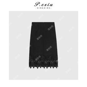 04-1潘依绣丁丁宠粉简约下摆蕾丝拼接半身裙 Q9080