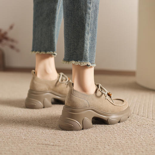 阿么手工女鞋英伦风复古厚底小皮鞋增高牛津鞋时尚系带单鞋女7CM 商品图3