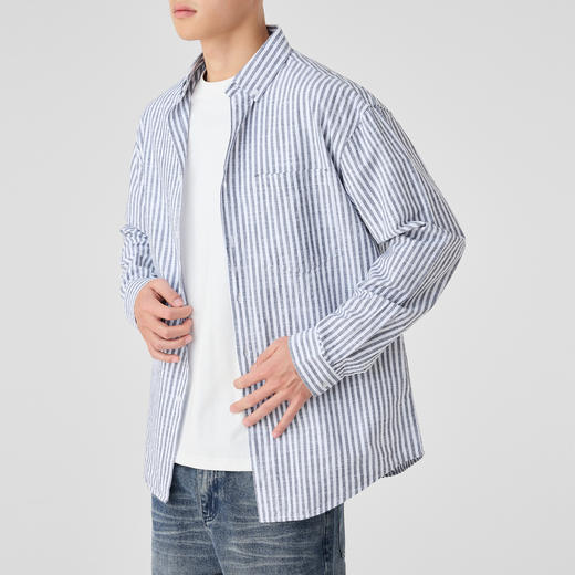 墨麦客男装条纹撞色衬衫男2025年春季新款全棉长袖男士衬衣50292. 商品图1