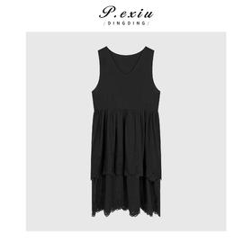 04-3潘依绣丁丁宠粉镂空刺绣蛋糕V领无袖连衣裙Q59648