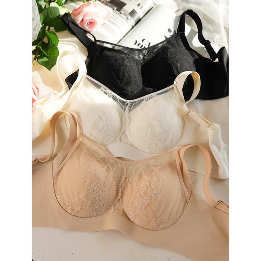 官网699！爱家高定蕾丝性感防走光舒适美背调整型内衣女聚拢收副乳防下垂文胸罩 商品图7