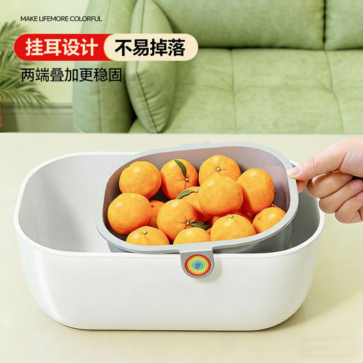 佳帮手双层瓜子零食水果食品收纳盒， 家用果盘沥水盘，懒人专用收纳篮， 彩虹挂耳收纳篮，双层加厚设计 商品图3