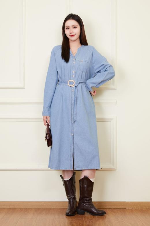 LNNNS 气质通勤复古V领牛仔连衣裙 22238 商品图1