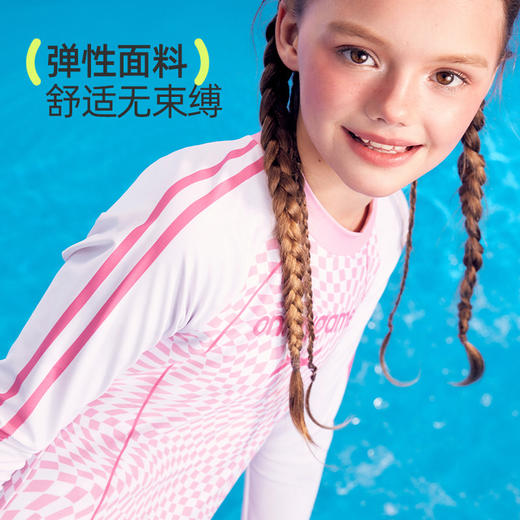 onmygame女童连体泳衣夏季水上运动长袖游泳套装防晒泳裙抗菌A类KE52K410702 商品图3