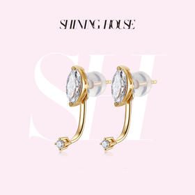 ShiningHouse[培育] 18k金钻石耳饰 橄榄形1克拉钻人工真钻人造钻石K金耳钉耳坠一款两戴耳环时尚钻石耳饰悦己送礼臻选【此商品不支持7天无理由退货退款】预计3日发货
