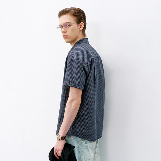 714street美式复古细格纹短袖衬衫2026新款春季纯棉格子衬衣男女 商品图1