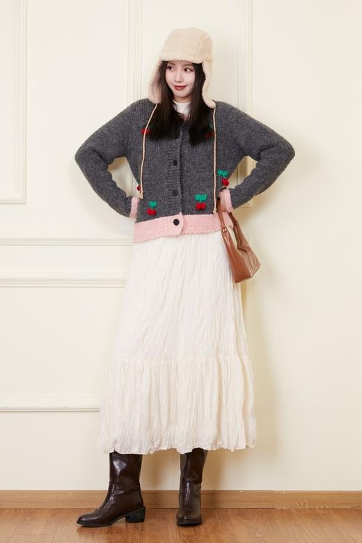 ANSUABEL 重工樱桃粉灰撞色甜美针织开衫 21894 商品图2