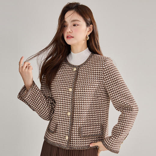 「高货sh」全新升级【铂金会员413/天猫559/差价146】(84839)洛诗琳千鸟格羊毛混纺外套2026春季新款精纺亮片小香风短外套 商品图3