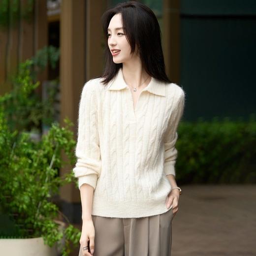 「自」全新升级【铂金会员266/天猫359/差价93】(21623)洛诗琳邓肯大肚纱POLO领纯色毛衫2025冬季加厚宽松百搭气质绞花上衣 商品图0