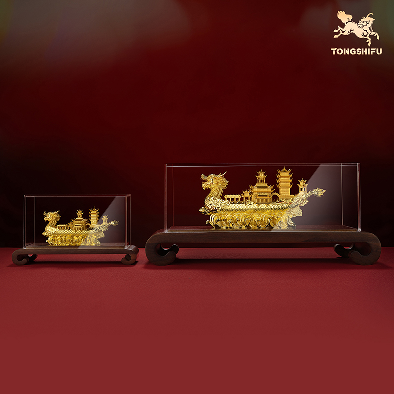 铜师傅 见微系列《御龙而行》一帆风顺龙船摆件 桌面客厅龙舟摆件