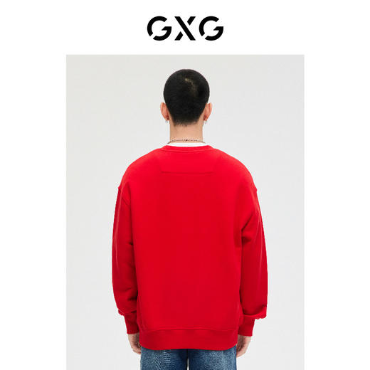 GXG男装 潮流时尚新年红喜气红色撞色印花亲肤圆领卫衣潮流卫衣 商品图2