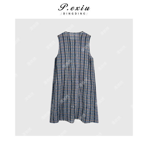 04-3潘依绣丁丁宠粉【布鲁士蓝调】麻料小众设计气质系带连衣裙Q21226 商品图1