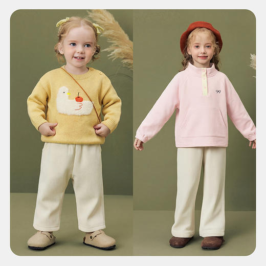 迷你巴拉女童宝宝长裤亲肤保暖内里加绒直筒微喇裤子2025冬季新款 商品图2