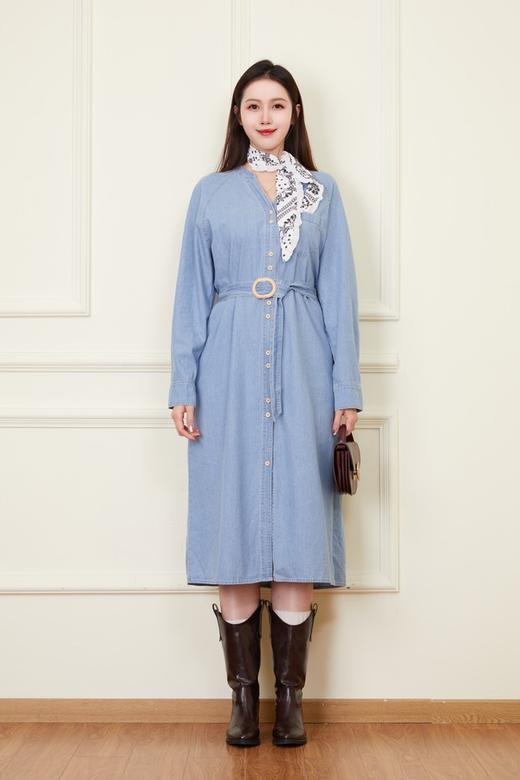 LNNNS 气质通勤复古V领牛仔连衣裙 22238 商品图0