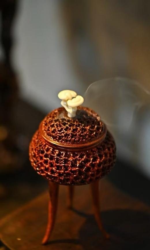 【小叶紫檀观云三足香炉】猛犸灵芝纯手工雕刻 | 大梦香堂 商品图0