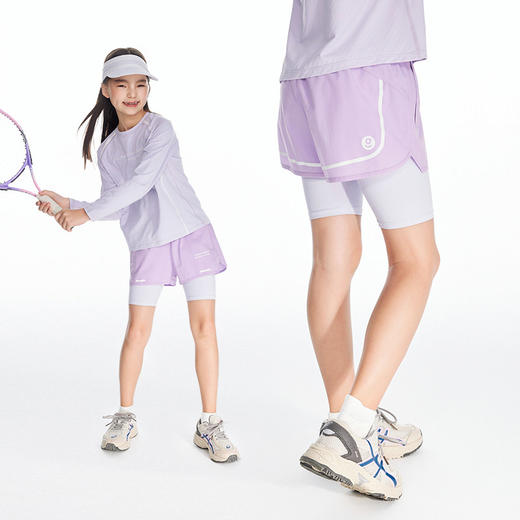 onmygame女童裤子夏季儿童休闲运动裤弹力假两件四分短裤2024新款 商品图3