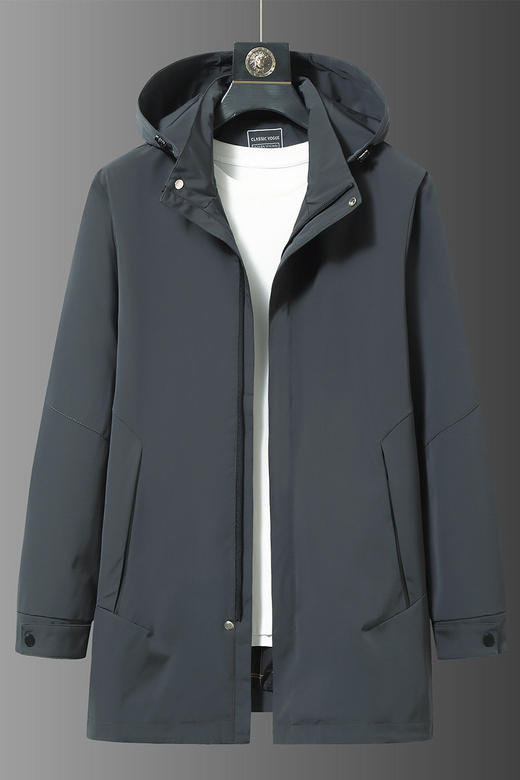 【DWN】大依优型大码男装连帽中长款风衣加肥加大休闲可脱卸帽风衣外套 商品图5