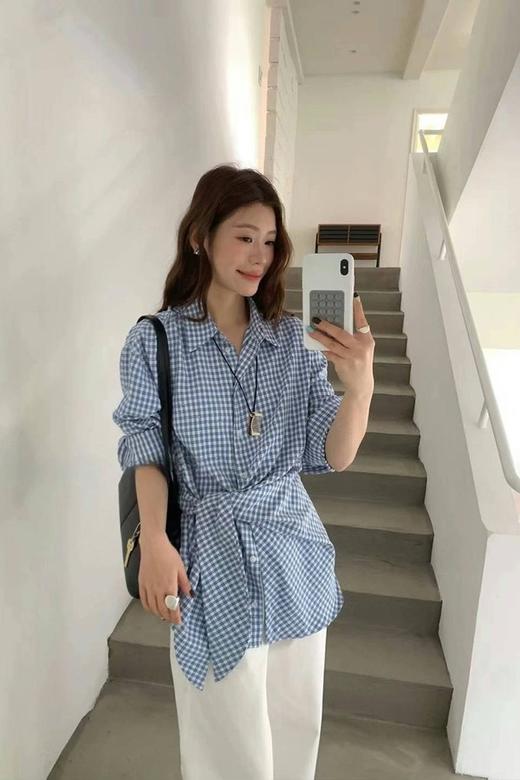 LNNNS 复古文艺绑带格子休闲衬衫 22243 商品图3