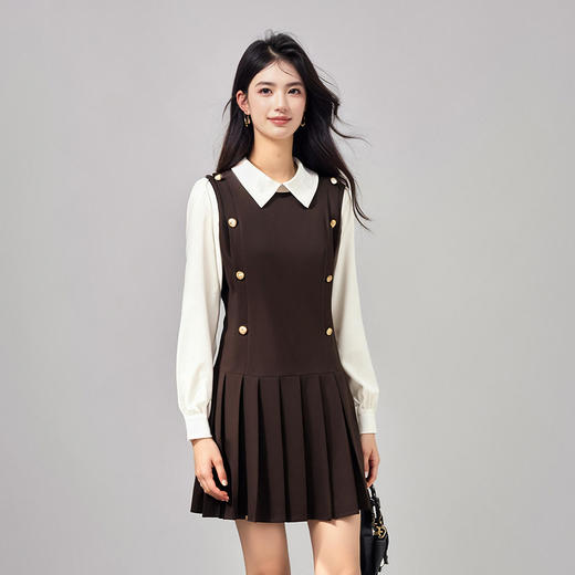 奢姿大码女装2026春季胖妹妹时尚撞色双排扣连衣裙气质通勤裙装3261803811 商品图3