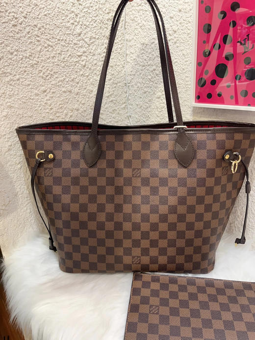 Lv nf 中号 棕棋盘格 红条纹内里 托特包 商品图1