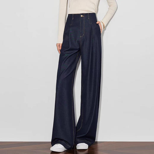 「高货sh」全新升级【铂金会员220/天猫289/差价69】(73942)洛诗琳气质高腰阔腿裤2026春季新款复古丹宁蓝显瘦直筒裤 商品图1