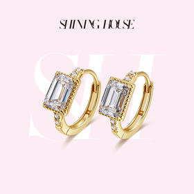 ShiningHouse[培育] 18k金钻石耳饰 祖母绿形1克拉钻人工真钻人造钻石K金耳圈排钻耳环时尚钻石耳饰耳环悦己送礼臻选【此商品不支持7天无理由退货退款】预计3日发货