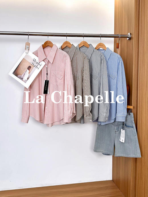 专柜实拍【时髦又减龄！】拉夏贝尔/La Chapelle宽松显瘦慵懒风条纹衬衫通勤百搭休闲衬衣 商品图0