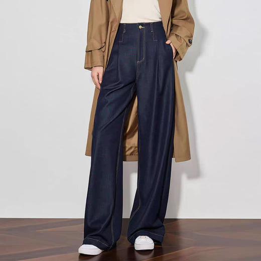 「高货sh」全新升级【铂金会员220/天猫289/差价69】(73942)洛诗琳气质高腰阔腿裤2026春季新款复古丹宁蓝显瘦直筒裤 商品图3