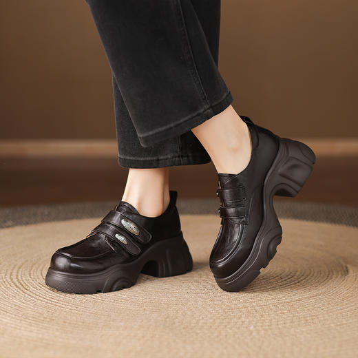 阿么手工女鞋增高厚底英伦风真皮乐福鞋女款新款百搭小皮鞋6.5CM 商品图4