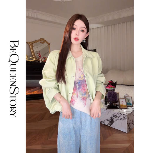 【孤品样衣，不退不换】【松弛牛油果】轻奢时尚高级100绵羊皮经典翻领插肩短款皮衣 商品图4