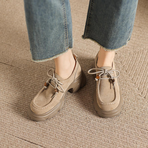 阿么手工女鞋英伦风复古厚底小皮鞋增高牛津鞋时尚系带单鞋女7CM 商品图4