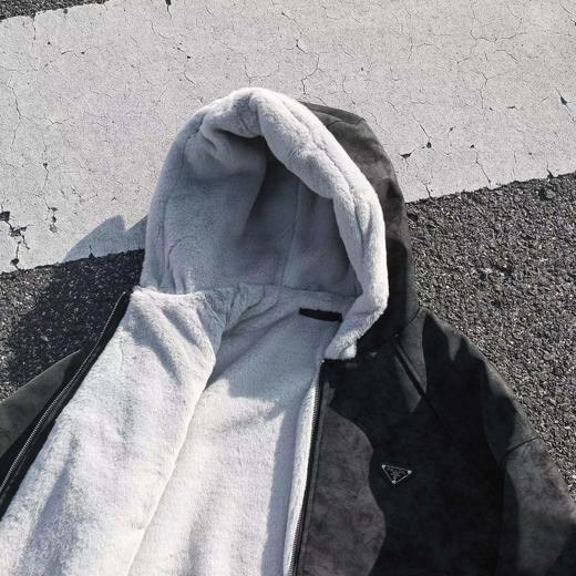 F012807美式复古荔枝纹水貂绒座山雕连帽棉服cleanfit重磅PU皮夹克 商品图7