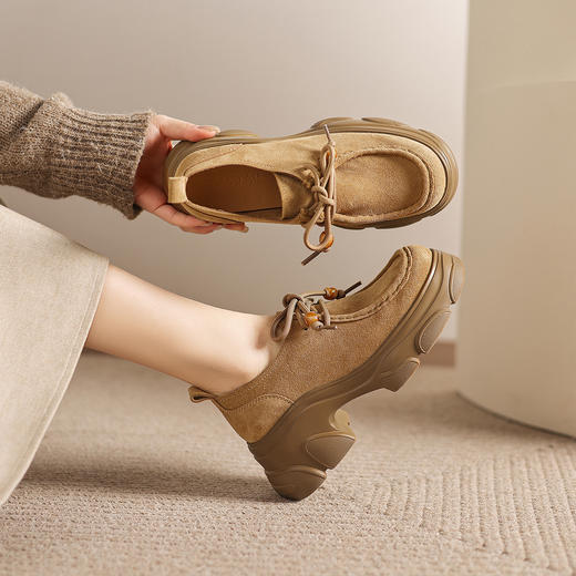 阿么手工女鞋英伦风复古厚底小皮鞋增高牛津鞋时尚系带单鞋女7CM 商品图1