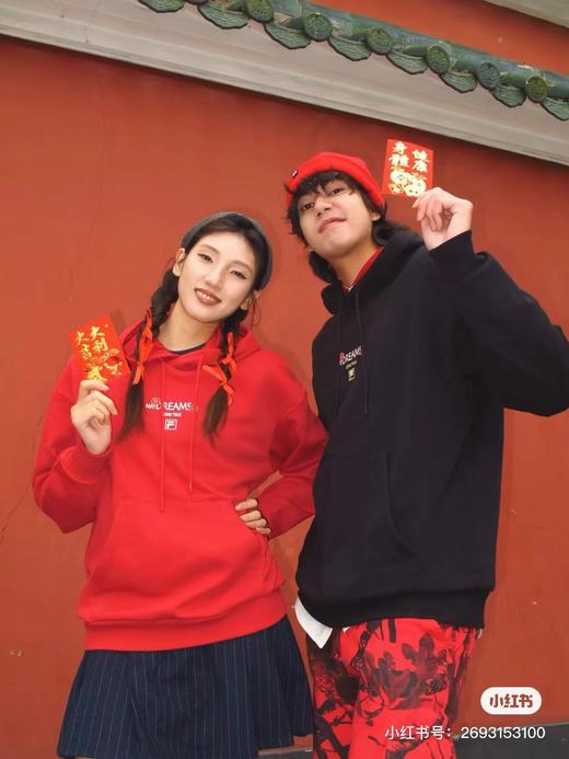 马上起飞2026春新款情侣款海棠花毛圈刺绣帽衫连帽卫衣 Z-15818 商品图10