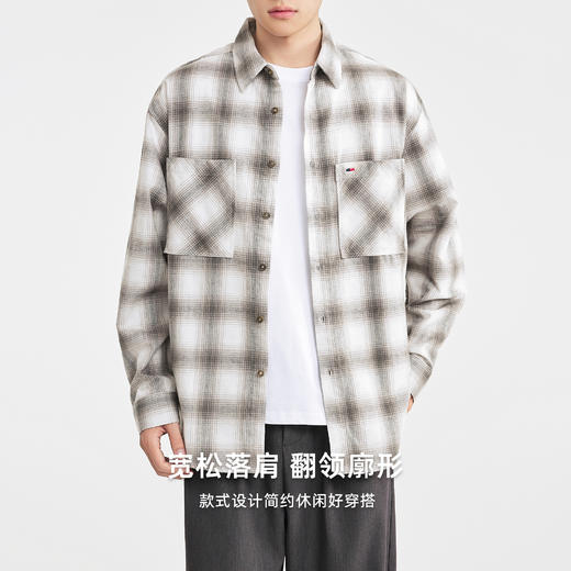 墨麦客男装2025年冬季复古色织格衬衫男士美式休闲磨毛长袖衬衫男 商品图1
