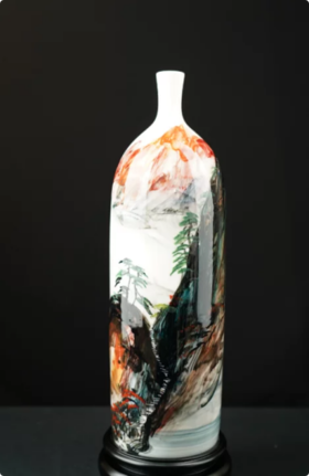 釉中五彩黄山霞映赏瓶