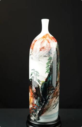 釉中五彩黄山霞映赏瓶 商品图0