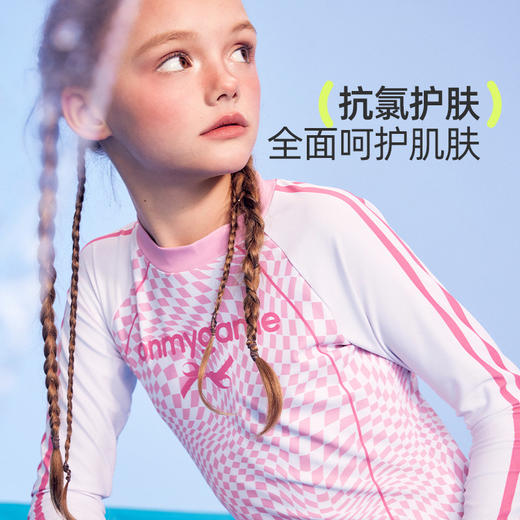 onmygame女童连体泳衣夏季水上运动长袖游泳套装防晒泳裙抗菌A类KE52K410702 商品图2