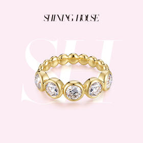 ShiningHouse[培育] 18k金钻石戒指 圆钻形1.5克拉钻人工真钻人造钻石K金戒指排钻戒指豪华钻石戒指悦己送礼臻选【此商品不支持7天无理由退货退款】预计3日发货