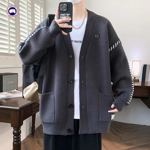 F012834新款四色高品质刺绣宽松版拼色情侣款毛衣 商品图0