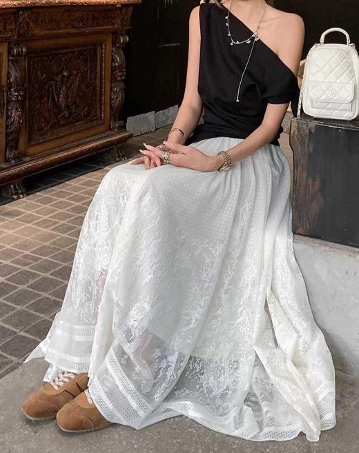 伯妮斯茵 | 优雅复古风 | 网纱蕾丝半身裙 | 大摆百褶设计 | 镂空蕾丝工艺 | 约会通勤|SC1B02 商品图3