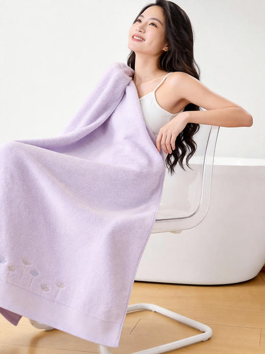 官网169！全棉*代 蒲公英刺绣家用 情侣款洗澡裹巾男女棉质柔软蓬松吸水浴巾 商品图1